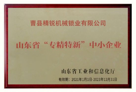 點擊查看詳細信息<br>標(biāo)題：2021年，我公司被山東省工業(yè)和信息化廳評為：山東省“專精特新”中小企業(yè)。 閱讀次數(shù)：1599